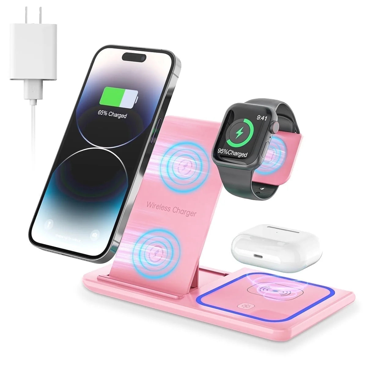 Wireless Charging Station, 3 in 1 Wireless Charger for Iphone 16/15/14/13/12/11/Pro/Pro Max/Xs, Sumsung Galaxy S26 S25 S23, 18W Charging Dock for Iwatch 10/9/8/7/6/5/4/3, Airpods 4/3/2/Pro(Purple)